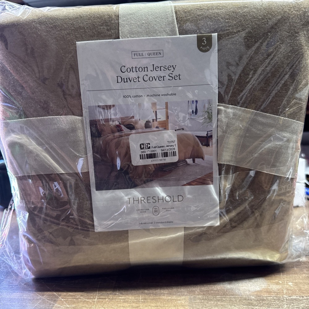 New Threshold Washed Cotton Sateen Duvet Cover and Sham Set Dark Navy Full